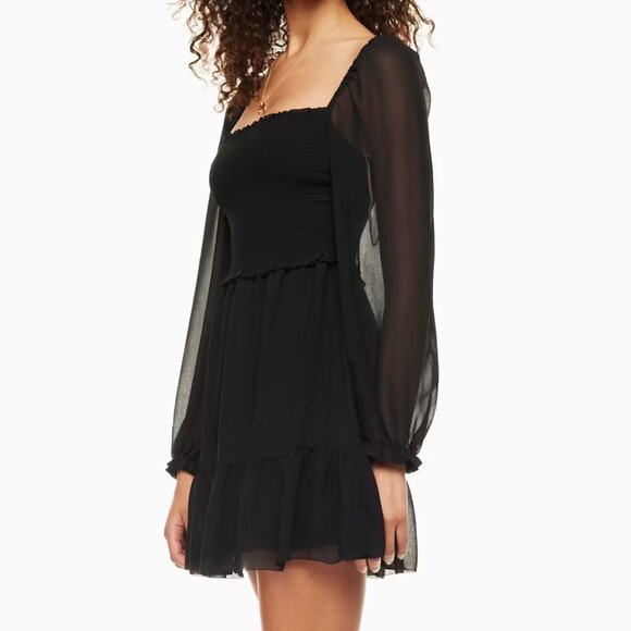 ARITZIA - WILFRED - New Tempest Smocked Chiffon Dress - Black - M - Picture 1 of 12